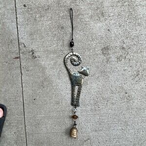 Handcrafted Metal Cat Wind Chime Featuring Blown Glass Beads & Bell